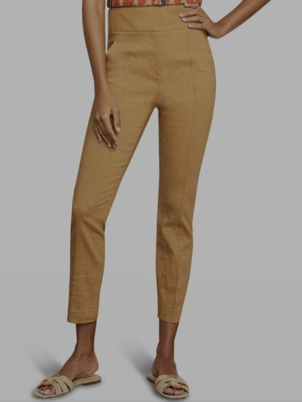 VERONICA BEARD Lago Stretch-linen blend Pants Camel casual tapered leg Size 4